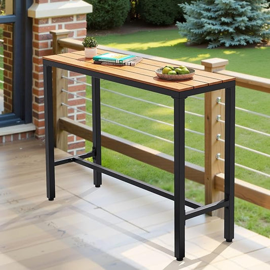 Crestlive Products Outdoor Bar Table, 43'' Rectangle Patio Counter Height Table High Pub Table with Waterproof Top and Sturdy Metal Frame for Balcony, Bistro, Garden, Backyard, Hot Tub(Brown)