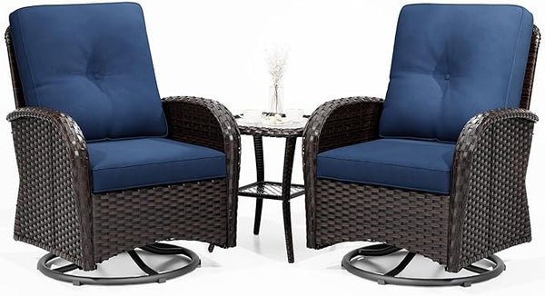 Joyside Outdoor Swivel Rocker Chairs, 3 Piece Wicker Patio Set with Thickened Cushions, High Back, Deep Seating - Photo 1