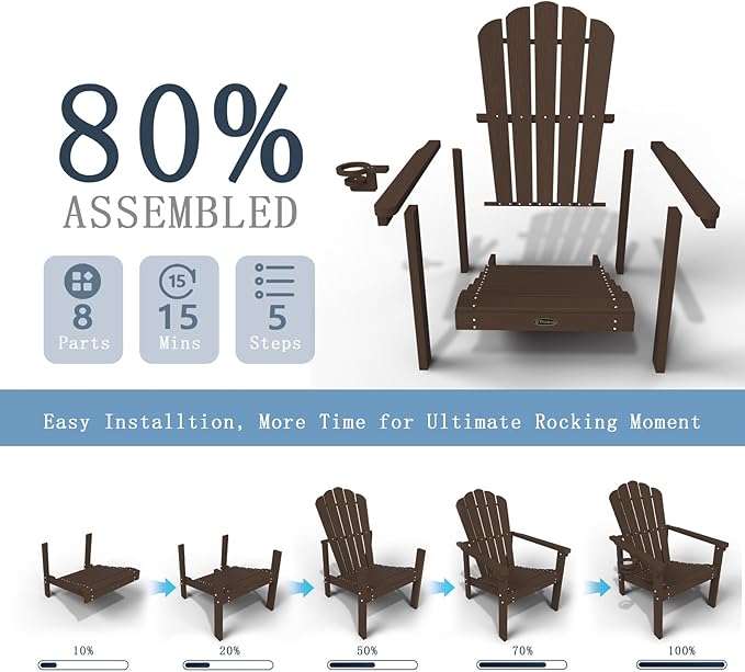 Stackable Adirondack Chair, HDPE All-Weather Adirondack Chairs - Durable and Space Saving, Plastic Outdoor Fire Pit Chairs with Cup Holder,Brown