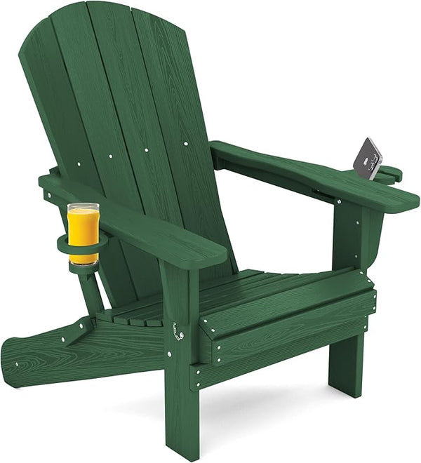 SERWALL Adirondack Chair with Cup Holders - Composite Adirondack Chairs HDPE Outdoor Chairs All Weather Use- Green - Photo 1