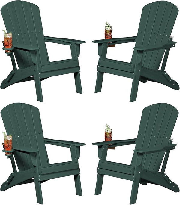 Plawdlik Folding Adirondack Chair, SGS Tested, Wooden Textured with Cup Holder - Photo 1