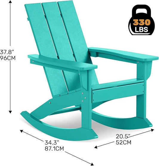 Costaelm Outdoor Adirondack Chair, All Weather Resistant Lawn Chairs Balcony Chair and Fire Pit Chairs, Patio Chair Outdoor Porch Rocking Chair High Back HDPE Poly Lumber, Turquoise
