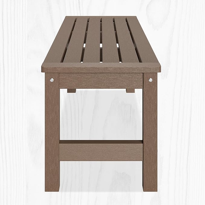 48" HDPE Outdoor Bench, All-Weather & Fade-Resistant 2-Person Garden Bench, Low Maintenance Patio Bench for Garden, Porch & Patio,Brown
