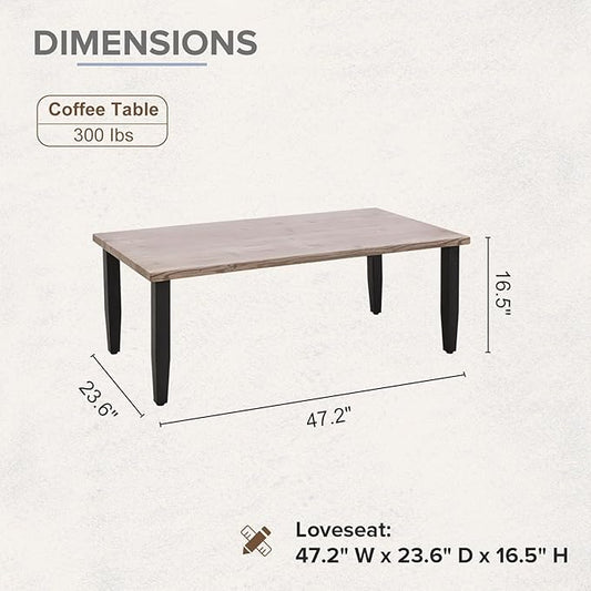 COOS BAY Modern Outdoor Table, Patio Coffee Table with Wood Grain Top, Metal Weather-Resistant Table for Deck, Porch, Balcony, Garden, 47.2" x 23.6" x 16.5", Brown