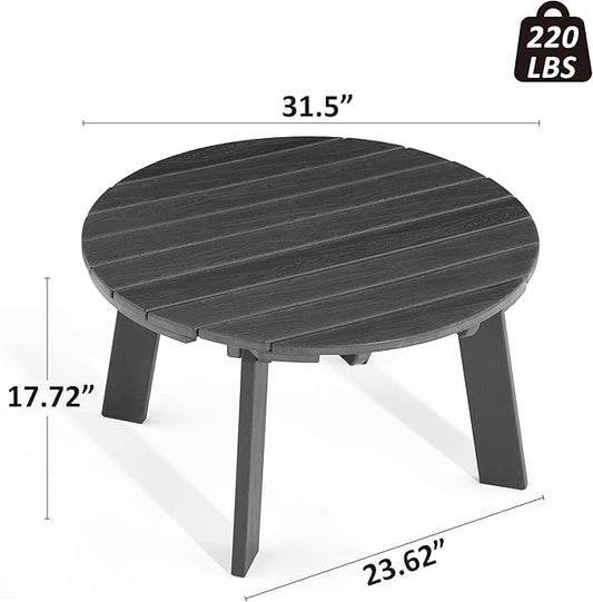 Outdoor Round Coffee Table, Adirondack Patio Coffee Table, Outdoor Large Side Table for Balcony Lawn (Grey)