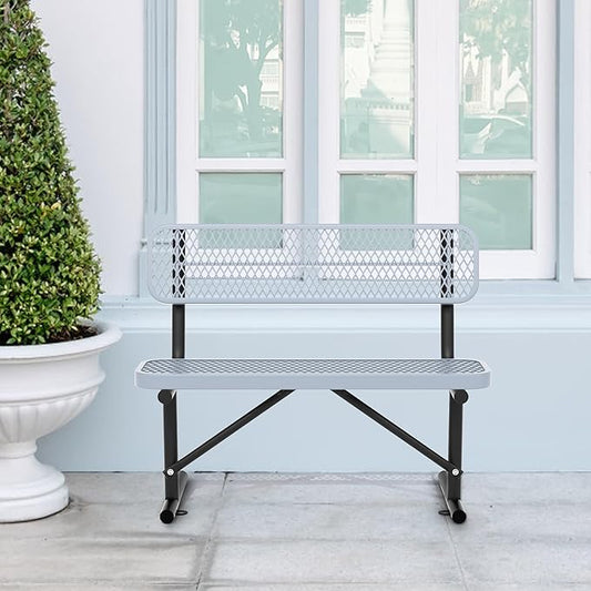 4/6/8 Feet Park Bench for Outside Heavy Duty Metal, Garden Benches Outdoor Bench with Backrest & Portable Frame, for Shopping Malls Stores Parks Patios Decks, Grey