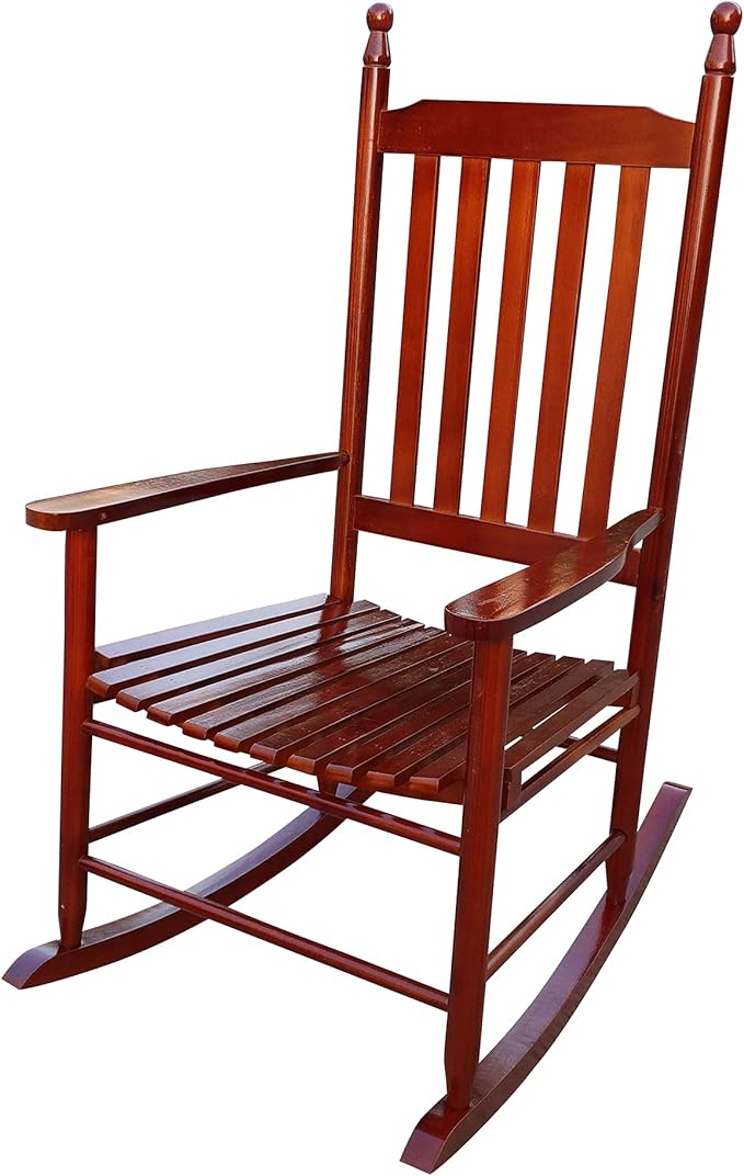Henf Wooden Rocking Chair Outdoor Porch Rocker Chair, Populus Wood Frame Patio Rocking Chair for Garden, Lawn, Balcony, Backyard, Load Bearing 280 lbs (Brown)