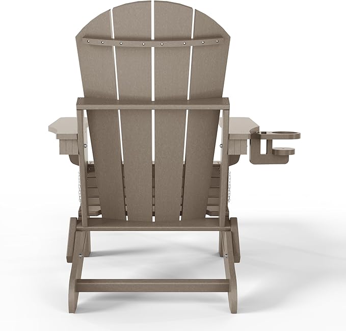 WestinTrends Malibu Folding Adjustable Adirondack Chair with Retractable Ottoman and Cup Holder, Weathered Wood