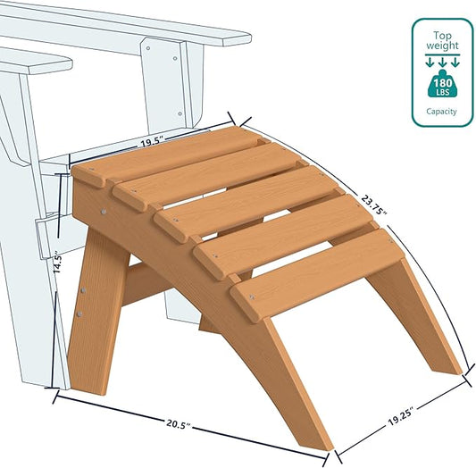 Plawdlik Folding Ottoman for Adirondack Chair–HDPE All-Weather Footrest for Outdoor Use, Garden & Poolside– Anti-Cracking, Fade-Resistant, Easy Assembly–Teak