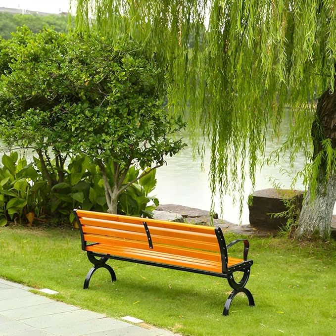 LITFAD Wooden Outdoor Bench Garden Bench with Backrest and Armrest Outdoor Furniture Park Bench for Patio, Lawn, Balcony, Yard, Porch-71 L x 16" W x 29" H,Brown