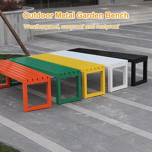 Outdoor Park Bench, Garden Patio Metal Bench 31in-79in, Weatherproof, Load Capacity 880lbs, for Park Yard Front Porch Path Yard Lawn Decor Deck Furniture(Blue,80cm/31in)