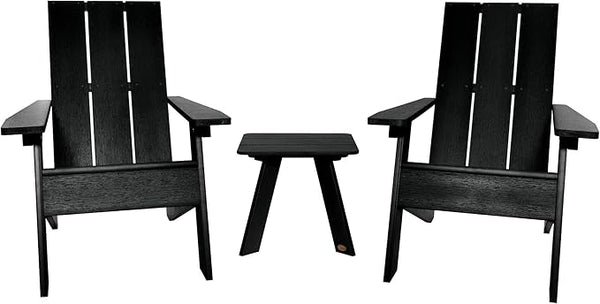 Highwood Italica Modern Adirondack 3pc Set, Includes 2 Adirondack Chairs and One Side Table, Black - Photo 1