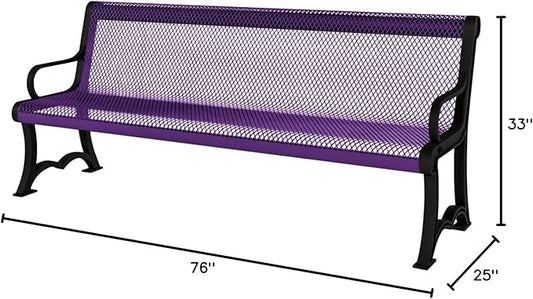 COATEDOUTDOORFURNITURE Coated Outdoor Furniture Heavy-Duty Outdoor Bench Thermoplastic Coated, Expanded Metal, Commercial-Grade Garden Bench, Made in America (Portable with Back, 4 Ft, Purple)