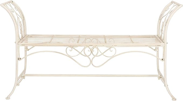 Safavieh PAT5016A Collection Arona Antique White Wrought Iron 51" Outdoor Garden Bench
