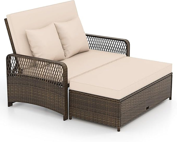 Tangkula Patio Rattan Daybed with 4-Level Adjustable Backrest - Photo 1
