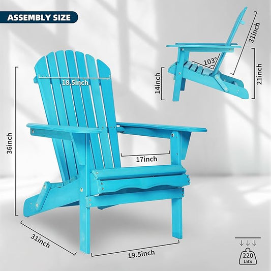 KEVINSPACE Adirondack Chair Folding AdirondackChairs Set of 2 Outdoor Chairs PatioChairs Setof2 Solid Wood Porch ChairsFire for Adult PitChairs Front PorchChairs for Garden Backyard Beach Blue