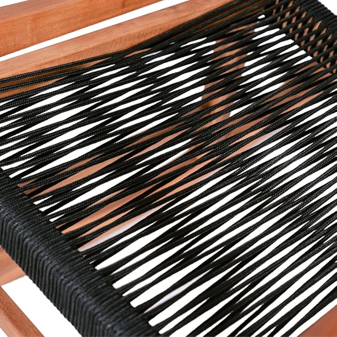 East Green Hudson Modern Outdoor Rocking Chair with Black Rope Accents - Wooden Porch Rocker Crafted from Weather-Resistant Acacia Wood