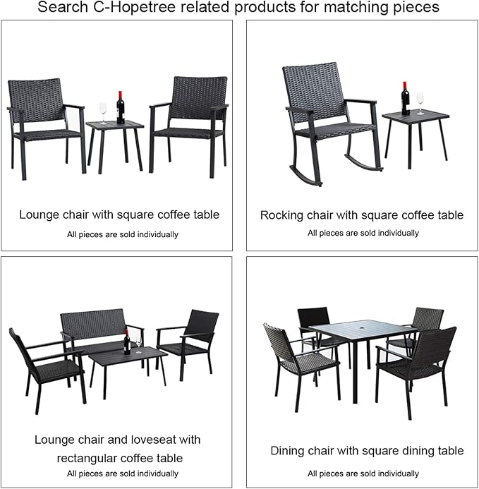 C-Hopetree Outdoor Loveseat Bench Chair for Outside Patio Porch, Metal Frame, Black All Weather Wicker