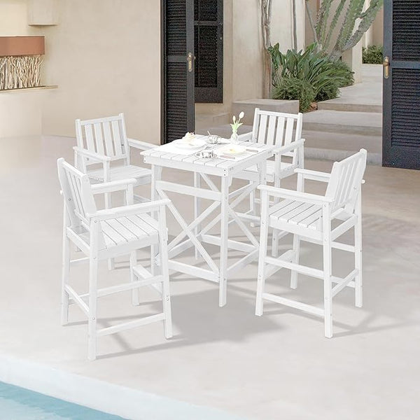 5 Pieces Adirondack Bar Chairs Set, HDPE Patio Bar Height Table and Chairs, Tall Adirondack Outdoor Bar Stools Set - Photo 1