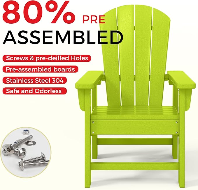 Costaelm Kids Adirondack Chair Set of 4, Plastic Outdoor Kids Chair Toddler Patio Furniture and Outdoor Children Picnic Activity Lawn Chair for Garden, Patio, Backyard & Beach, Lime