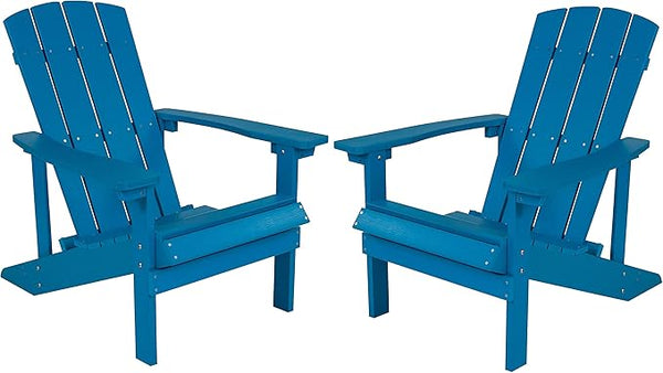 Flash Furniture Charlestown Poly Resin Adirondack Chair - Blue - All Weather - Indoor/Outdoor - Set of 2 - Photo 1
