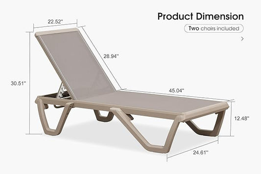 PURPLE LEAF Outdoor Chaise Lounge Chair Set of 2 Pool Lounge Chair with Champagne Aluminum Plastic Stackable Patio Lounge Chair for Poolside Sunbathing Beach Deck Yard, Taupe