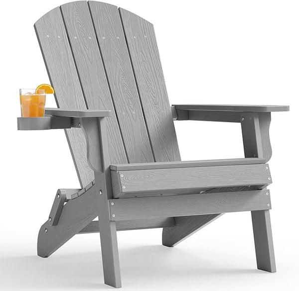 YEFU Adirondack Chair, Oversized Plastic Adirondack Chair Folding Outdoor Chairs with Cup Holder - Photo 1