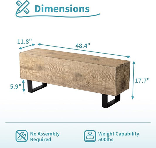 AQUILLA Modern Outdoor Bench, Faux Wooden Patio Bench, Concrete Backless Porch Bench Weatherproof, Anti-Rust Metal Legs Garden Benches for Entryway, Park, Yard (48",Light Brown)