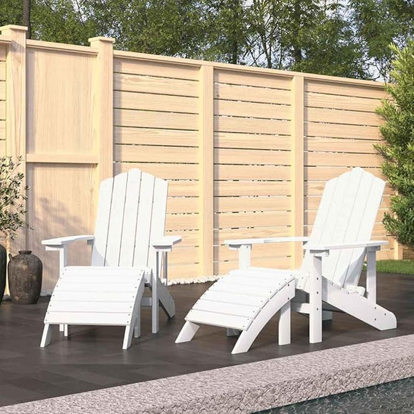 Classic White Adirondack Chair Set with Matching Footstools, Durable HDPE Outdoor Seating for Patio, Garden, and Porch - Photo 1