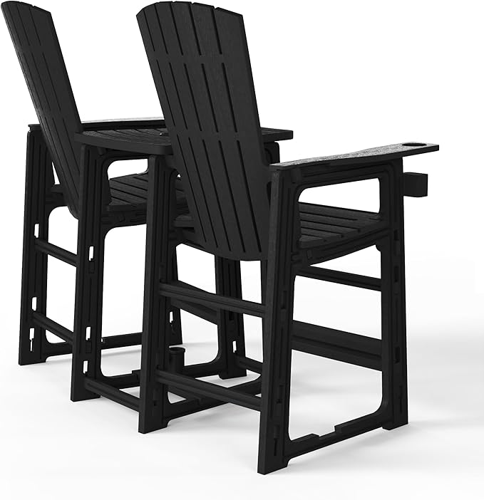 WestinTrends Azura Outdoor Tall Adirondack Chairs with Connecting Table Tray (Set of 2), Black
