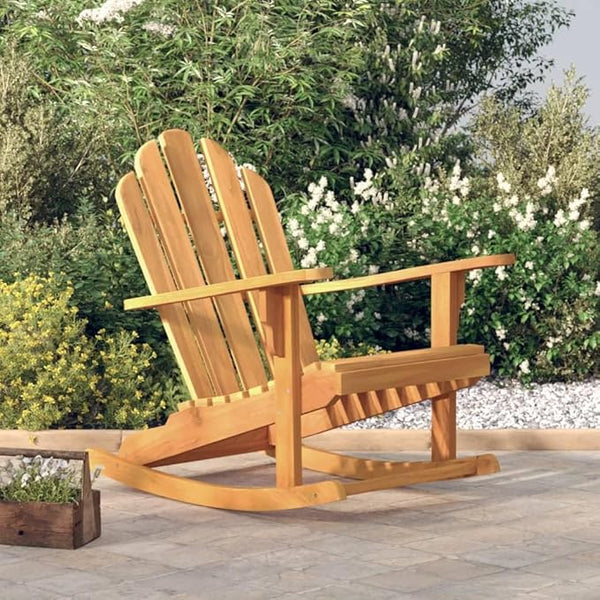 Garden Adirondack Rocking Chair Solid Teak Wood Outdoor Patio Furniture for Balcony with Wide Armrests Natural Brown - Photo 1
