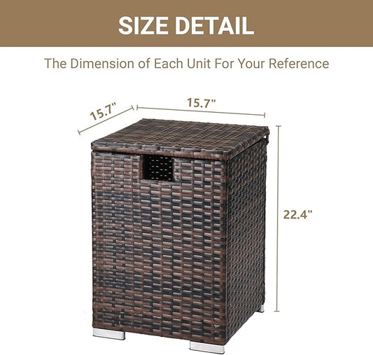 Outdoor Wicker Side Table with Storage Space, Square PE Rattan End Table for Patio Garden Poolside Deck