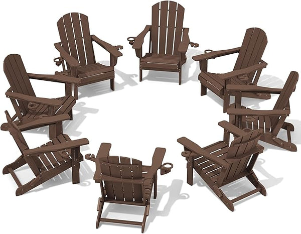 SERWALL Adirondack Chair with Cup Holders - Composite Adirondack Chairs Set of 8 HDPE Outdoor Chairs All Weather Use - Photo 1