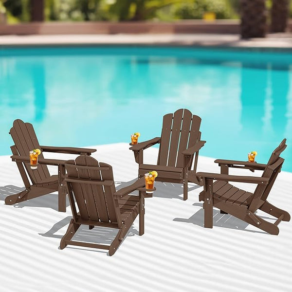 KINGYES Folding Adjustable Adirondack Chairs Set of 4, HDPE All Weather Use Reclining Adirondack Chair