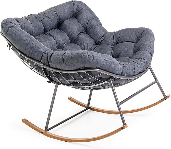 Oversized Outdoor Rocking Chair, Egg Patio Papasan Chair, Comfy Rocker Reading Lounge, for Porch, Garden, Bedroom - Photo 1
