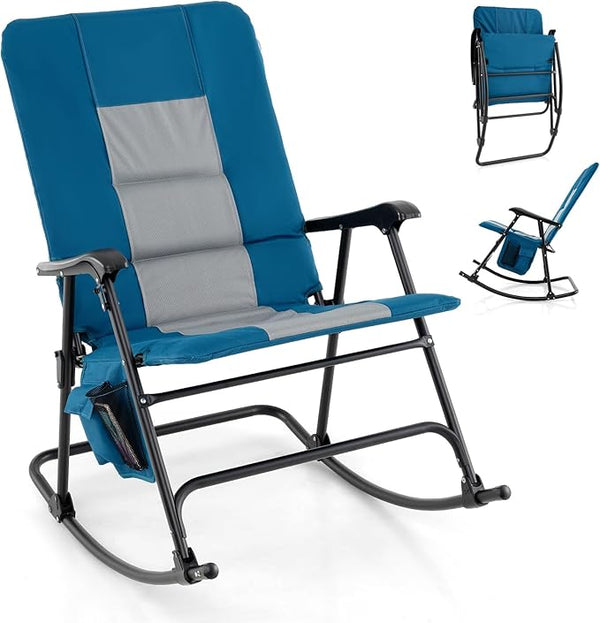 Goplus Oversized Folding Rocking Chair, Padded Patio Lounge Rocker w/Metal Frame, Armrests, Side Pocket - Photo 1