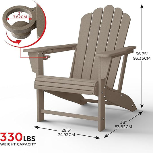 Costaelm Lakeview Outdoor Patio HDPE Adirondack Chairs with Cup Holders (Set of 2), Weathered Wood