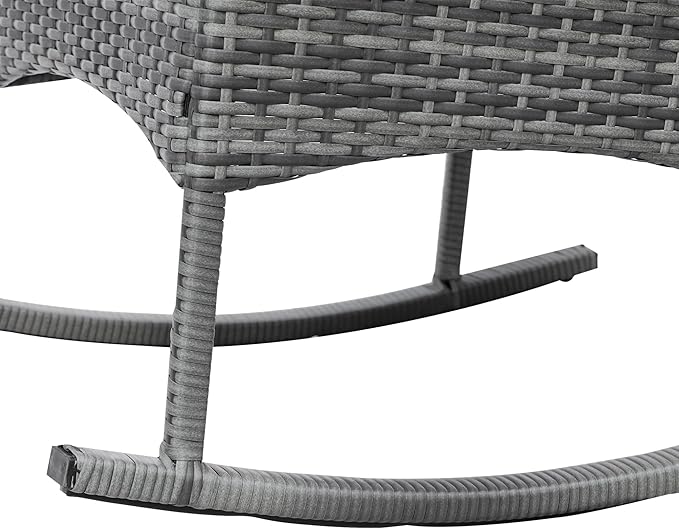 Outsunny 3 Piece Patio Rocking Chair Set, 2 PE Wicker Rocking Chairs, Cushioned, 1 Two-Tier Wood Slat Coffee Table, Rattan Front Porch Furniture, Gray