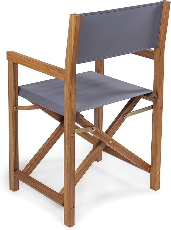JONATHAN Y DRC1000A-SET2 Cukor Classic Vintage Outdoor Acacia Wood Folding Director Chair with Canvas Seat Mid-Century, Modern, Traditional, Bohemian, Coastal, Minimalist, Gray/Teak Brown (Set of 2)