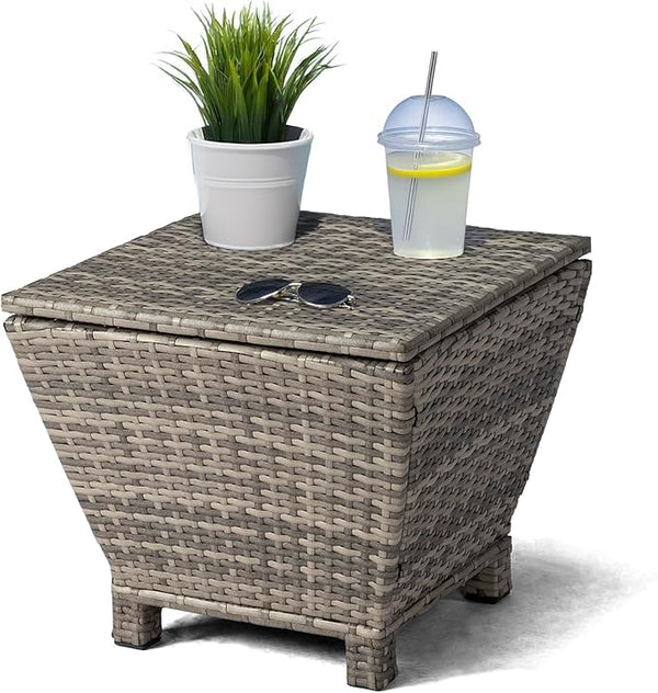 Outdoor PE Wicker Side Table with Storage – 13 Gallon Patio Storage Bin, All-Weather Rattan Coffee Table for Garden - Photo 1