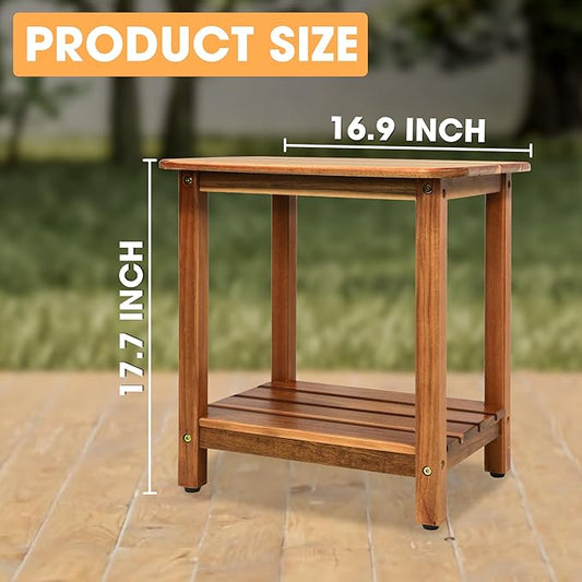 ENKEZI Acacia Adirondack Indoor Outdoor Side Table, Sturdy Patio End Table Weather Resistant, Strong Stability Outdoor Table for Bancony, Patio, Pool, Porch, Living Room (Small 17 in)