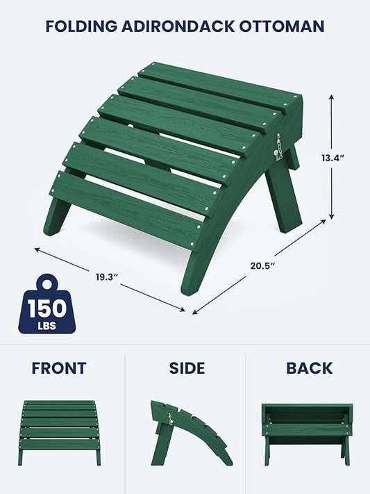 KINGYES Folding Adirondack Ottomans Set of 4 for Adirondack Chair, Green