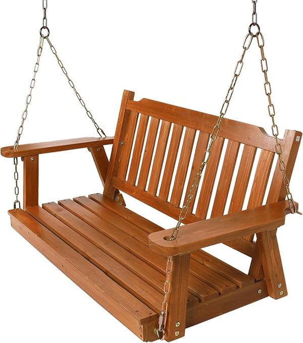 Wooden Porch Swing 2-Seater, Bench Swing with Hanging Chains, Heavy Duty 800 LBS, for Outdoor Patio Garden Yard - Photo 1