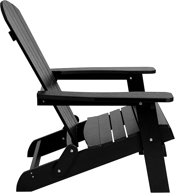 Merrick Lane Riviera Poly Resin Folding Adirondack Lounge Chair - Black - Indoor/Outdoor - Weather Resistant