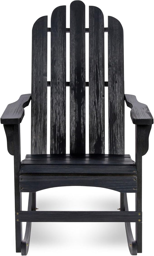 Shine Company Marina Adirondack Porch Rocker, Indoor Outdoor Wood Rocking Chair, Black