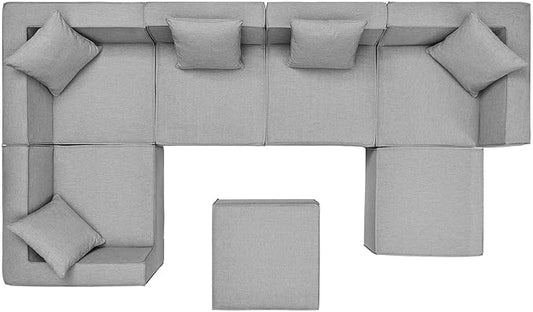 Modway EEI-4387-GRY Saybrook Patio Upholstered Sectional Sofa in Gray, 7-Piece Set