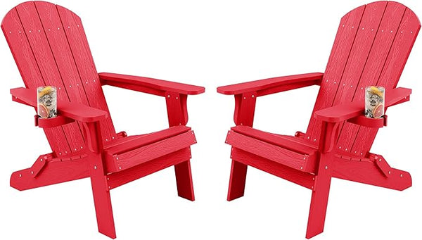 YEFU Adirondack Chair Set of 2, Folding Oversized Plastic Adirondack Chair with Cup Holder - Photo 1