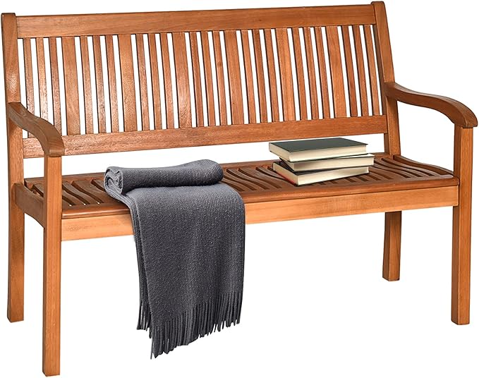 S AFSTAR Patio Garden Bench, 2-Person Loveseat w/Curved Armrest and Backrest, Weight Capacity of 700lbs, Outdoor Wooden Bench for Entry Way Porch Garden