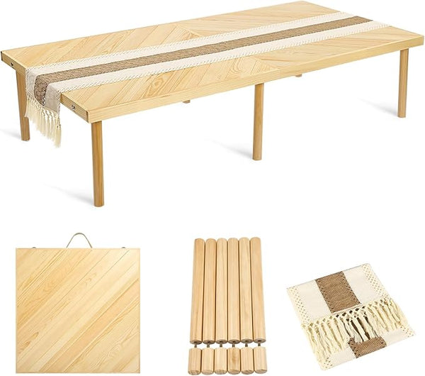 Folding Picnic Table with Table Runner, Portable Boho Low Picnic Table for Indoor Outdoor - Photo 1