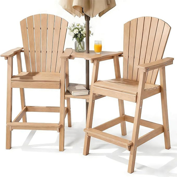 PASAMIC Tall Adirondack Chair Set of 2, All-Weather HDPE Outdoor Chairs with Removable Double Trays - Photo 1